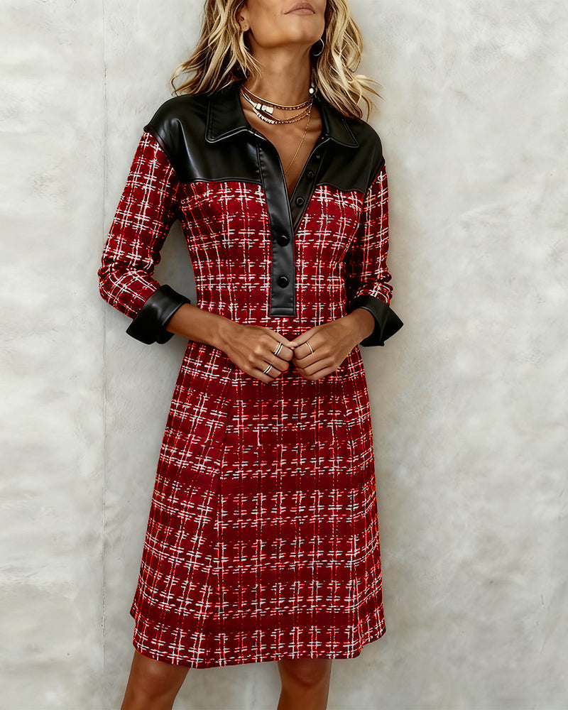 Samantha | Long Sleeve Patchwork and Houndstooth Dress