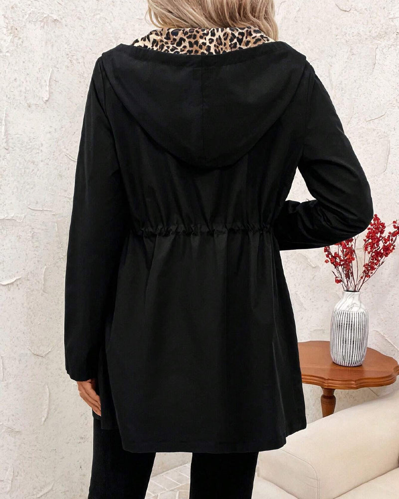 Alana | Reversible Hooded Coat with Leopard Print