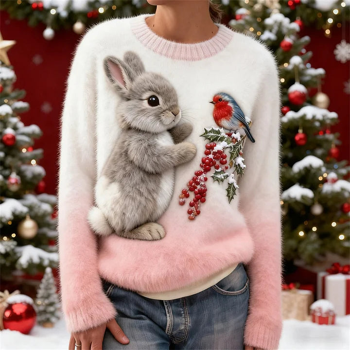 Suzette | Charming Winter Sweater with Rabbit and Robin