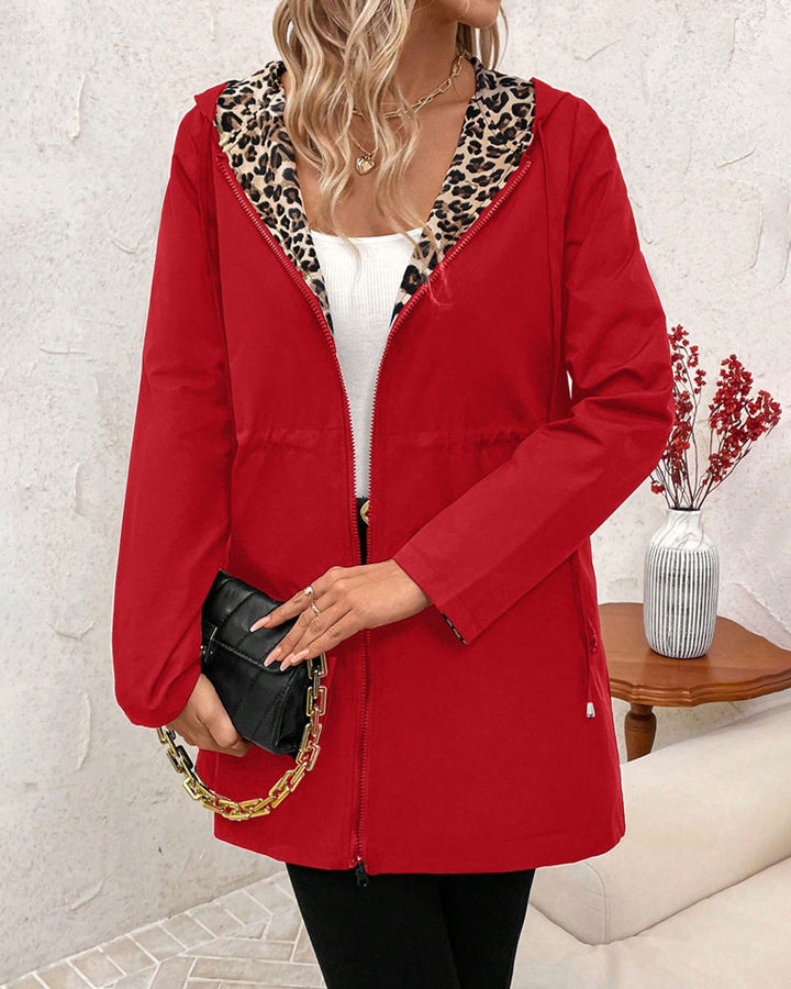 Alana | Reversible Hooded Coat with Leopard Print