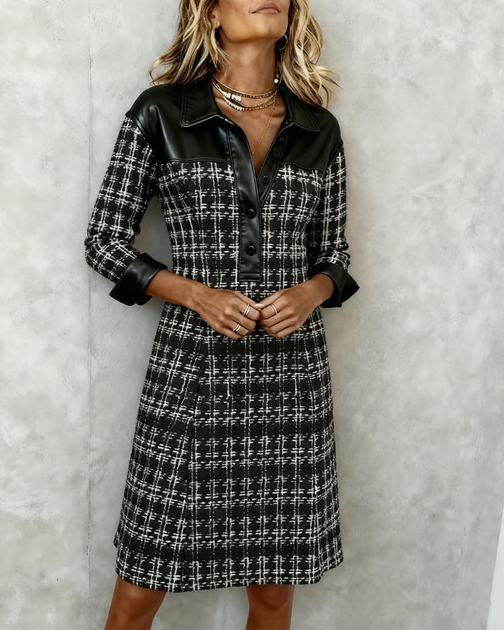 Samantha | Long Sleeve Patchwork and Houndstooth Dress
